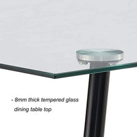 OPEN BOX - Elegant Tempered Glass Top with Metal Black Legs Dining Table