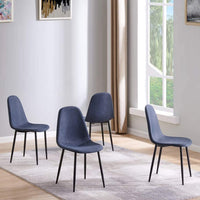 Modern 4 Piece Upholstered Dining Fabric Chair Set - Navy Blue