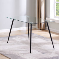Modern Glass Top Dining Kitchen Table And Metal Legs Furniture Set With 4/6 Black Faux Leather Chairs